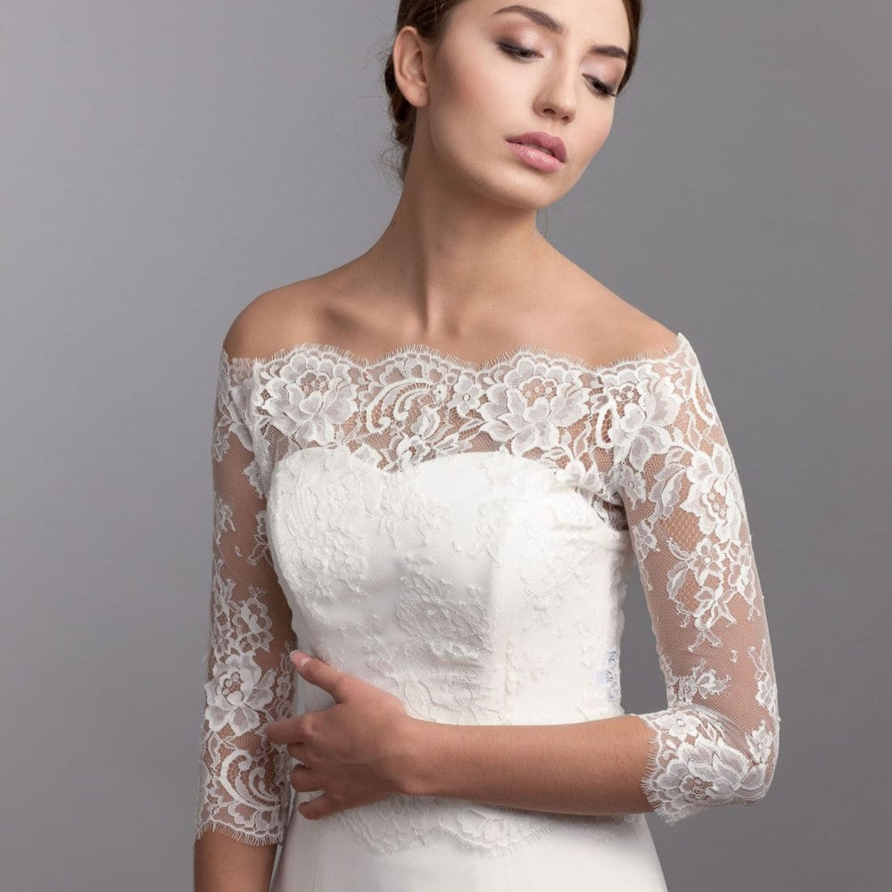 Boléro de mariée Gloria BK61 dentelle française dos boutonné Novias