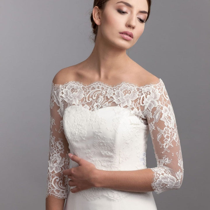 Boléro de mariée Gloria BK61 dentelle française dos boutonné Novias