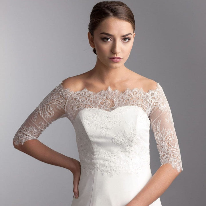 Boléro de mariée Grace C BK8C dentelle pailletée encolure bateau Novias