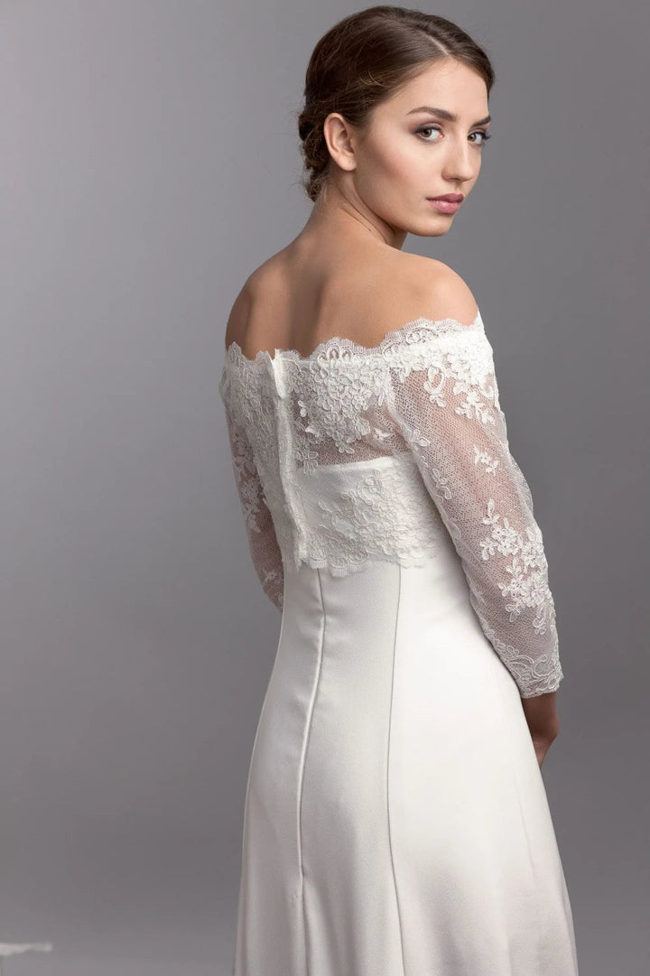 Boléro de mariée Guapa BK4 dentelle de Chantilly encolure bateau Novias