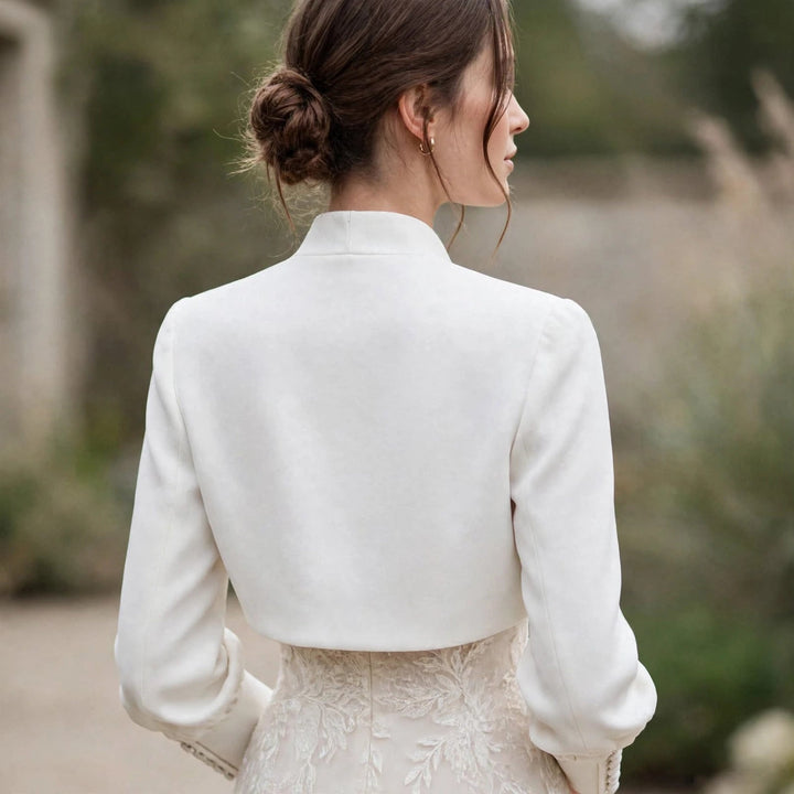 Boléro de mariée Itaka B97 – crêpe, manches bouffantes Novias