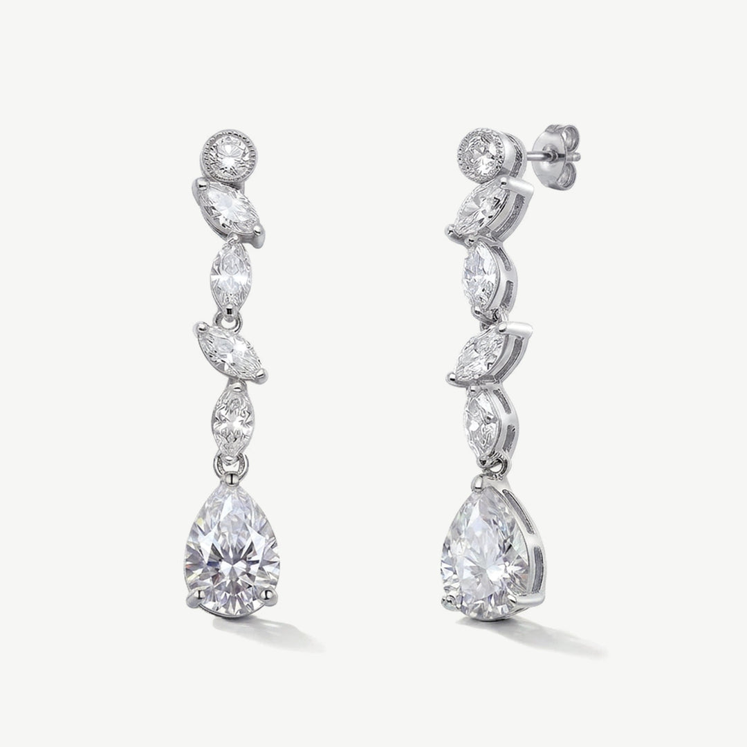 Boucles d'oreilles de mariée Andorra zircons marquise rhodium
