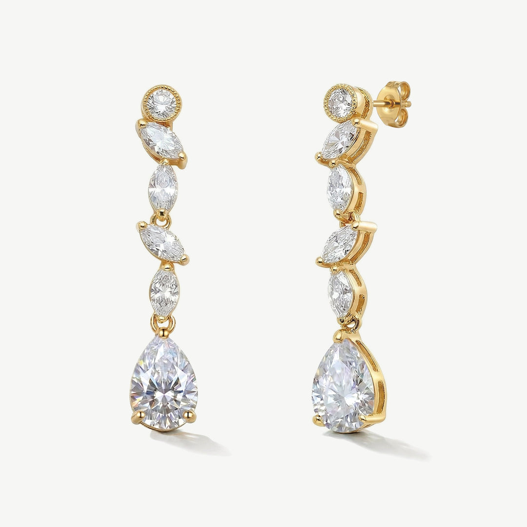 Boucles d'oreilles de mariée Andorra zircons marquise dorées