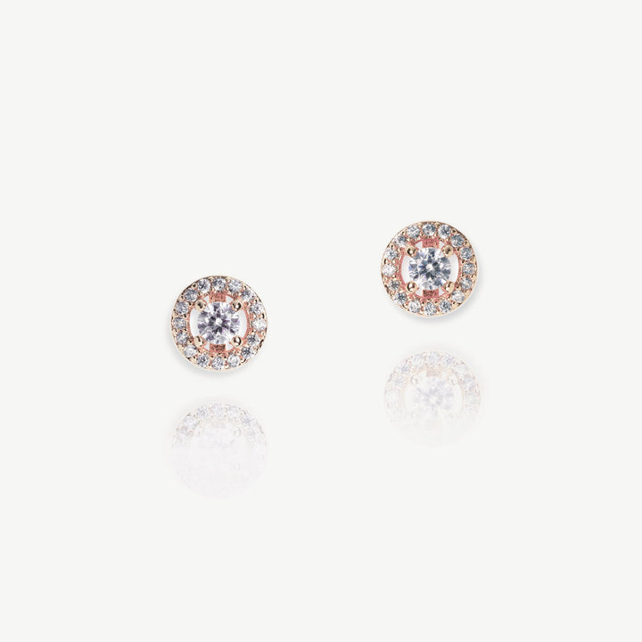 Boucles d'oreilles de mariée Balmoral solitaire zircon or rose