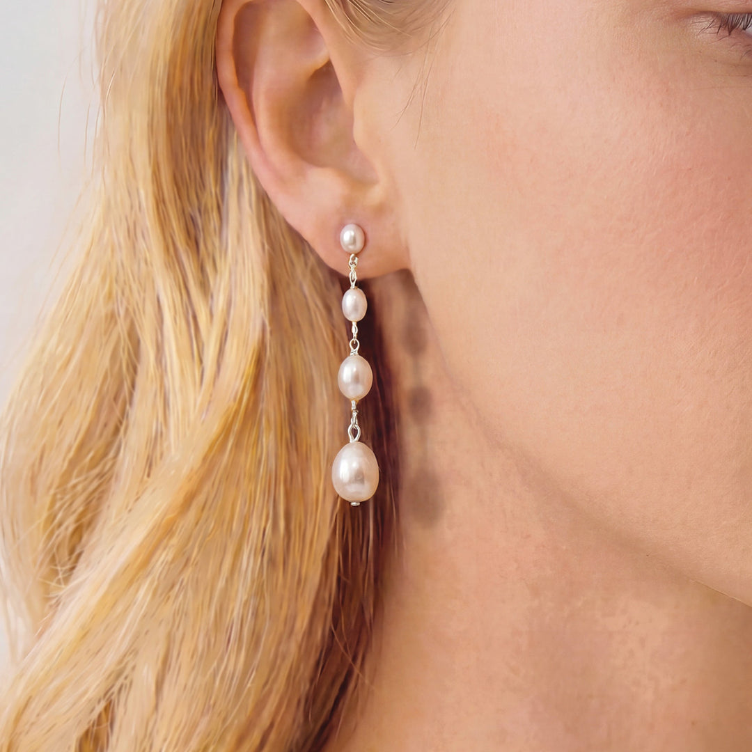 Boucles d'oreilles de mariée Burlington détail perles argent Ivory and co