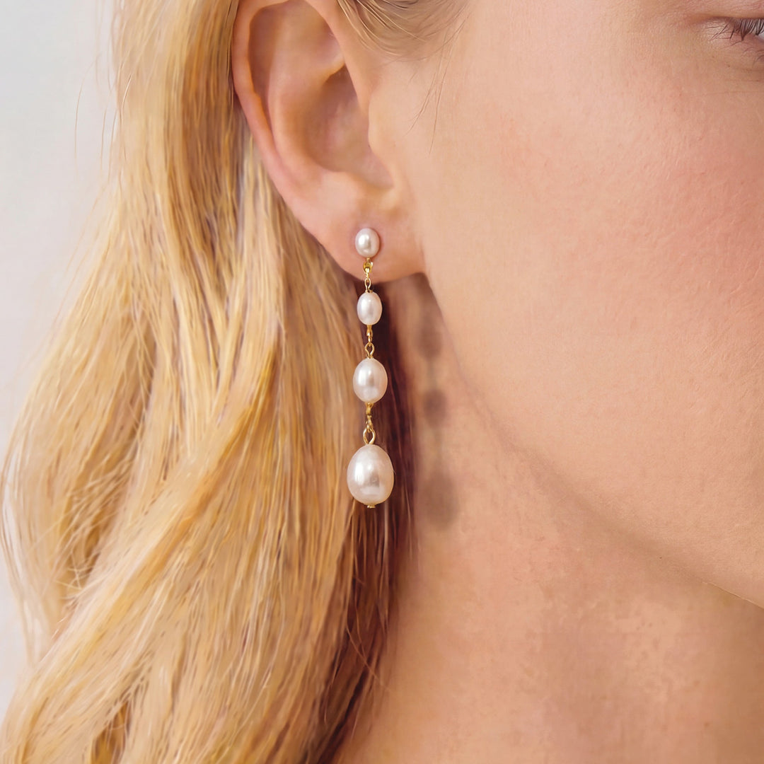 Boucles d'oreilles de mariée Burlington détail perles or Ivory and co
