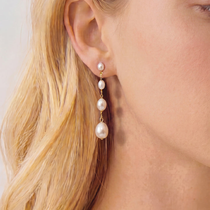 Boucles d'oreilles de mariée Burlington détail perles or Ivory and co