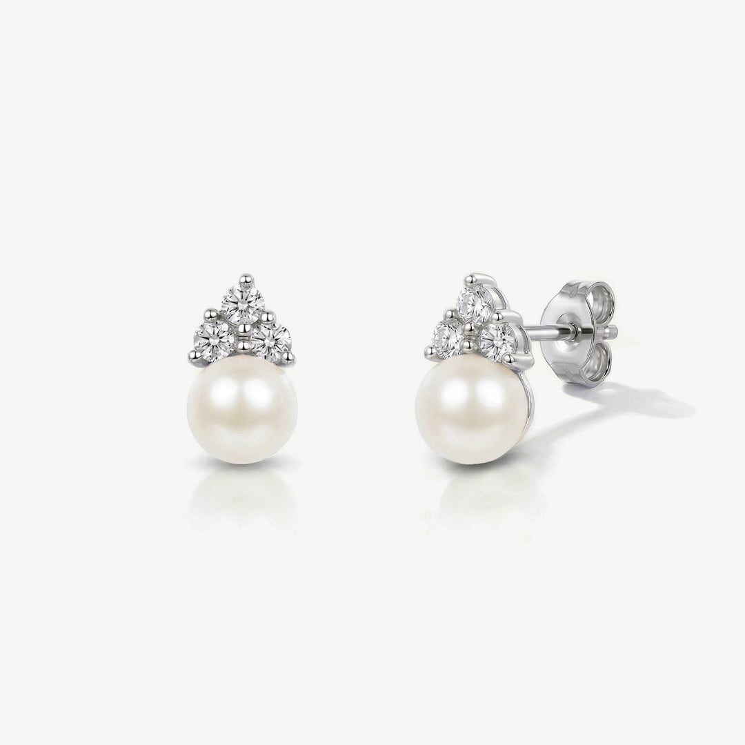 Boucles d'oreilles de mariée Classic Pearl perle et zircon rhodium