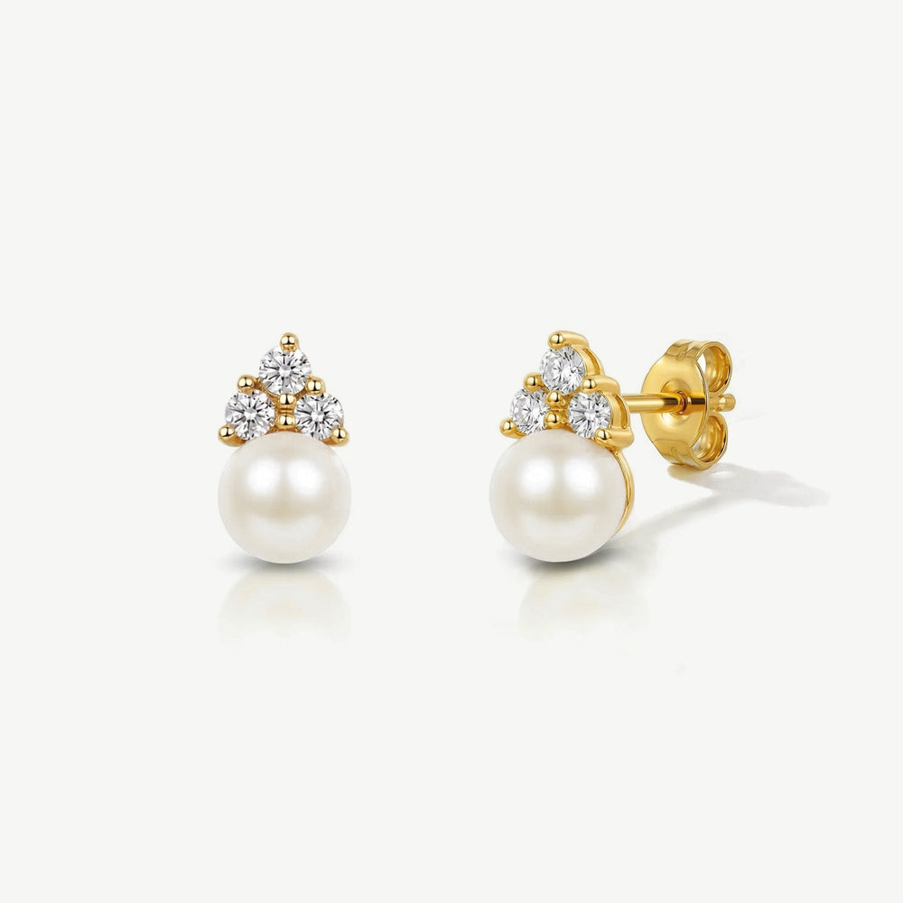 Boucles d'oreilles de mariée Classic Pearl perle et zircon dorées