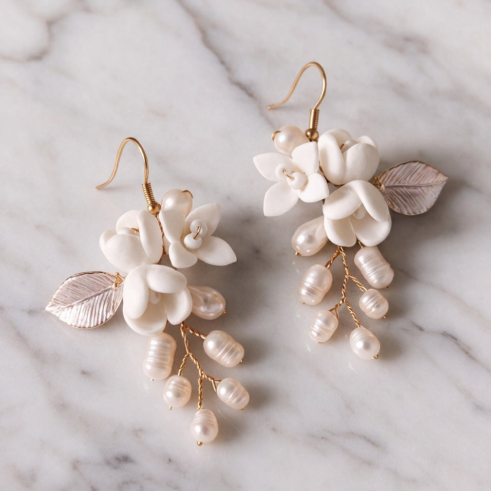 Boucles d'oreilles de mariée ER1001 – perles d'eau douce pendantes, dorées G.Westerleigh
