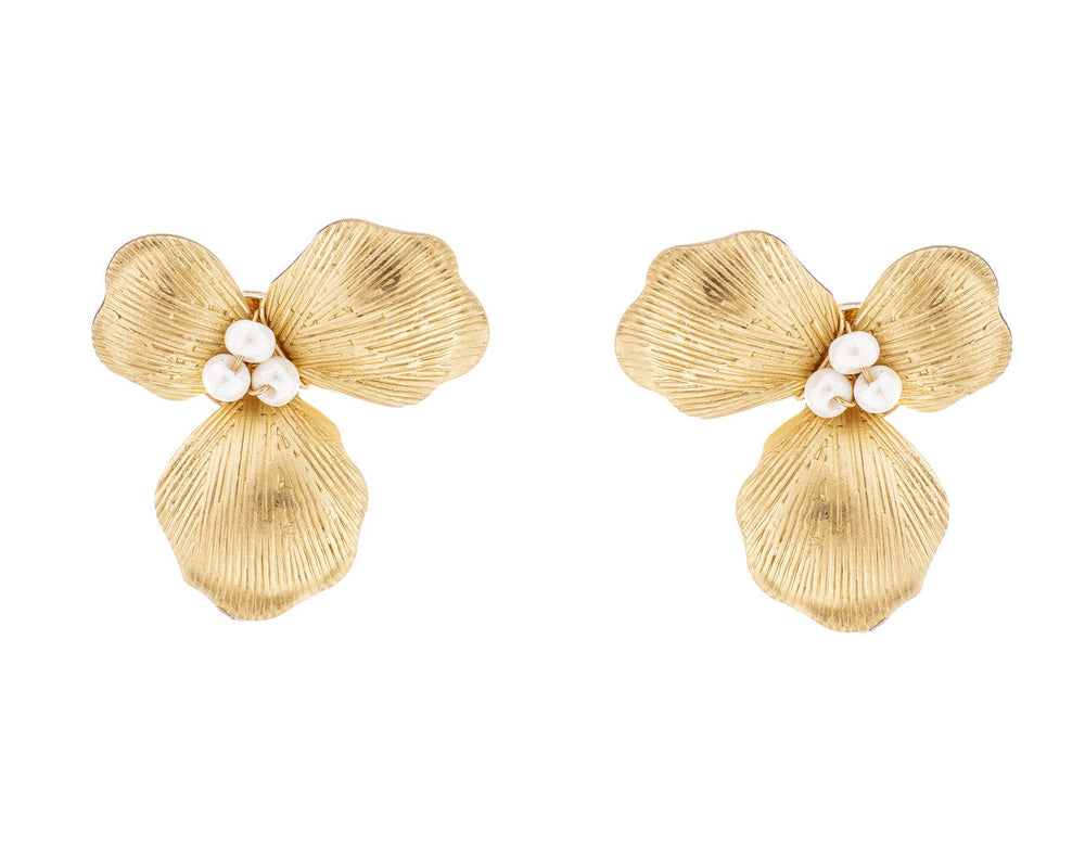 Boucles d'oreilles de mariée ER1006 – fleurs dorées et perle G.Westerleigh