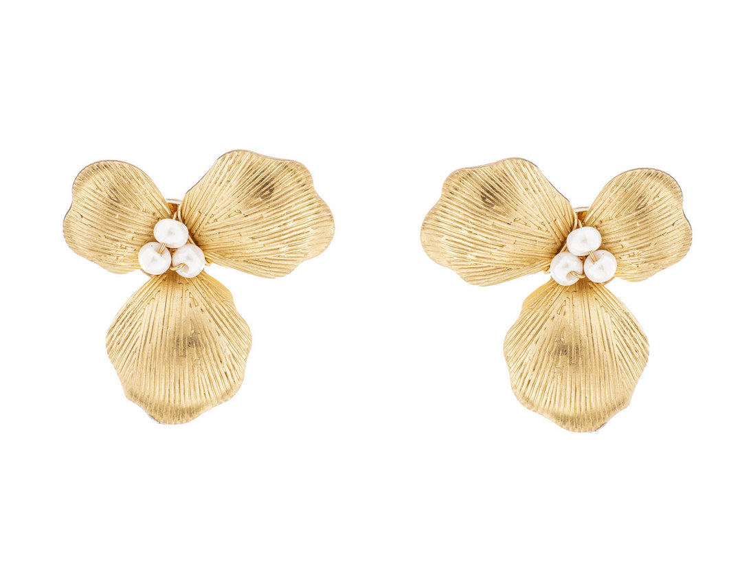 Boucles d'oreilles de mariée ER1006 – fleurs dorées et perle G.Westerleigh
