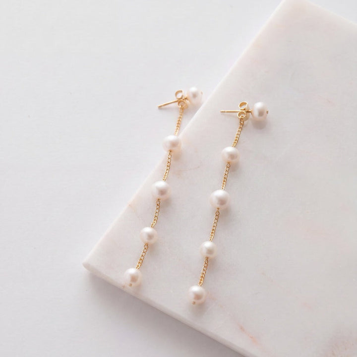 Boucles d'oreilles de mariée ER1030 – longues perles d'eau douce, dorées G.Westerleigh