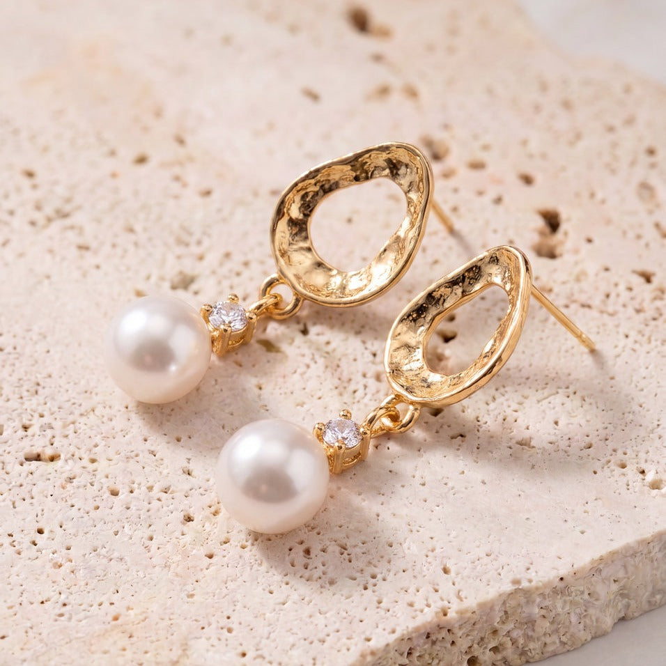 Boucles d'oreilles de mariée ER1041 – zircons et perle d'eau douce, dorées G.Westerleigh
