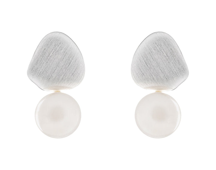 Boucles d'oreilles de mariée ER118 – perle et métal brossé, or blanc G.Westerleigh