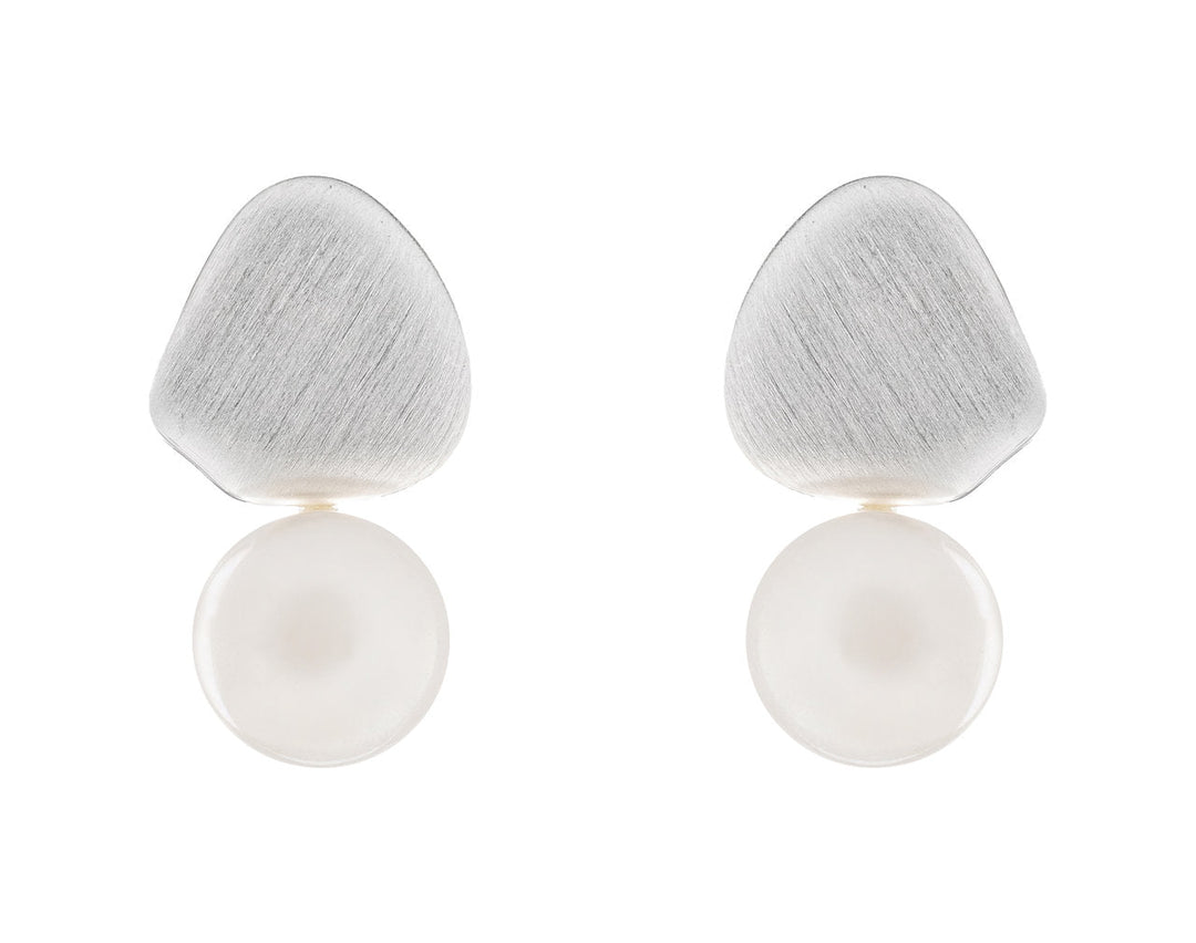 Boucles d'oreilles de mariée ER118 – perle et métal brossé, or blanc G.Westerleigh