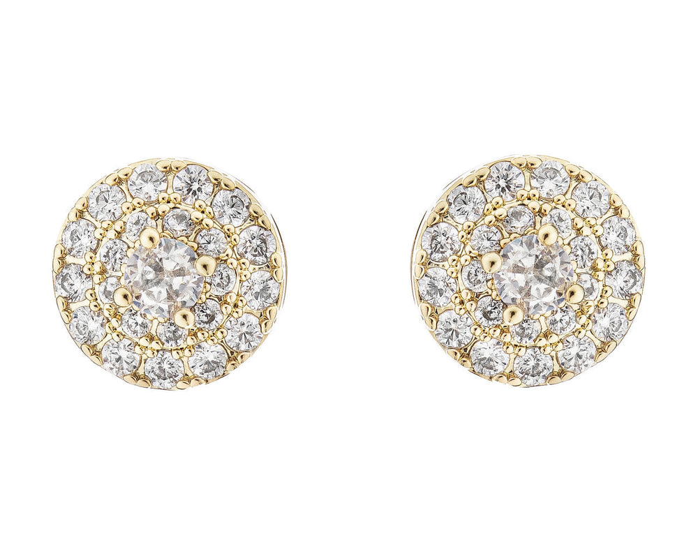 Boucles d'oreilles de mariée ER1756 – puces zircons rondes, dorées G.Westerleigh