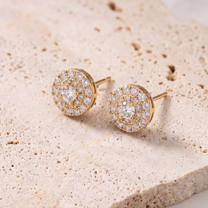 Boucles d'oreilles de mariée ER1756 – puces zircons rondes, dorées G.Westerleigh