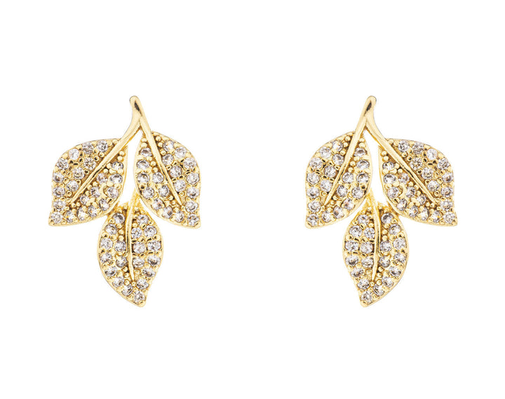 Boucles d'oreilles de mariée ER360 – feuilles et zircons, dorées G.Westerleigh