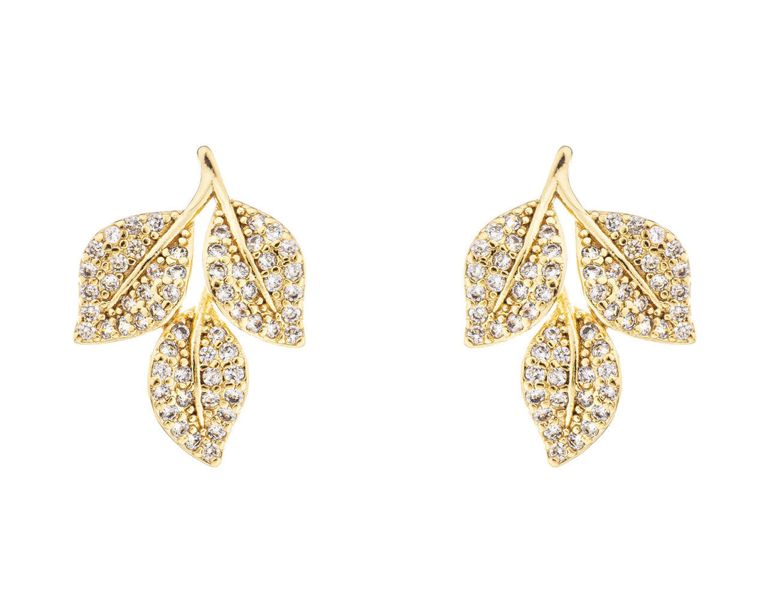 Boucles d'oreilles de mariée ER360 – feuilles et zircons, dorées G.Westerleigh