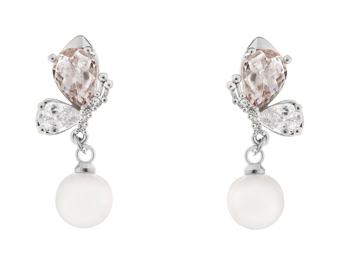 Boucles d'oreilles de mariée ER404 – papillon rose poudré et perle, argent G.Westerleigh