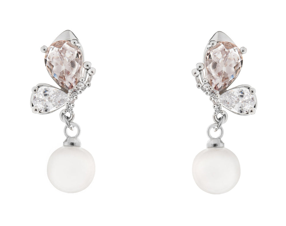 Boucles d'oreilles de mariée ER404 – papillon rose poudré et perle, argent G.Westerleigh