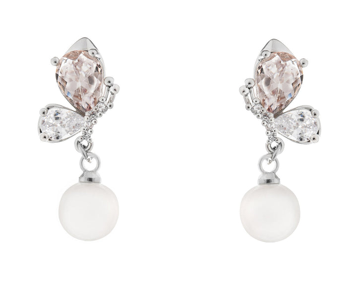Boucles d'oreilles de mariée ER404 – papillon rose poudré et perle, argent G.Westerleigh