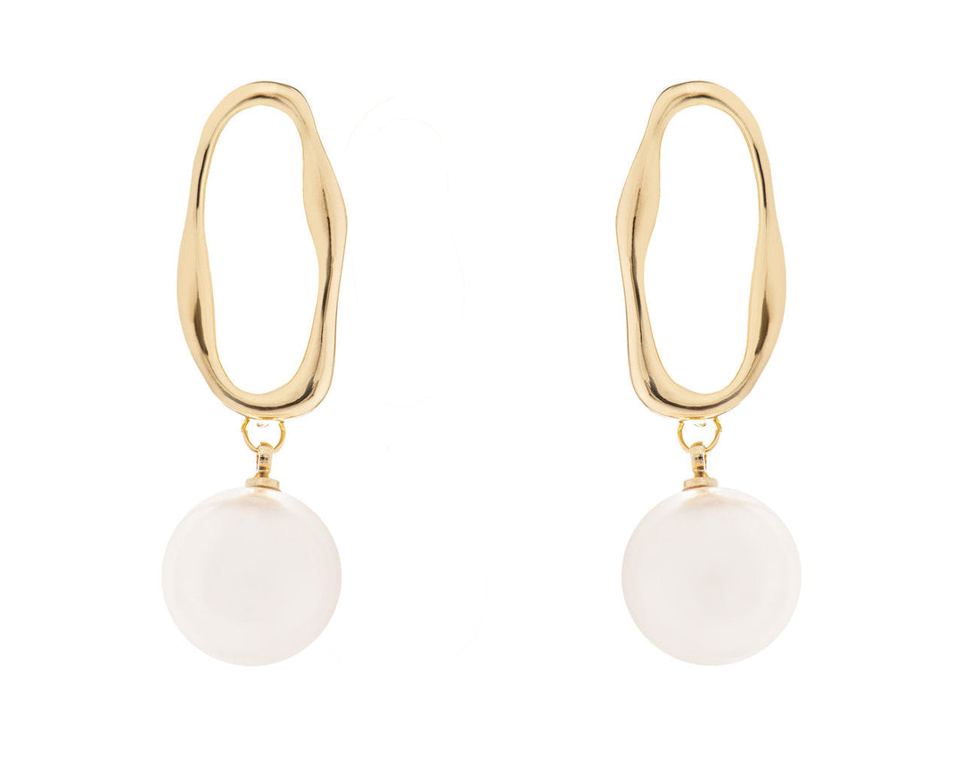 Boucles d'oreilles de mariée ER463 – ovales et perle suspendue, dorées G.Westerleigh