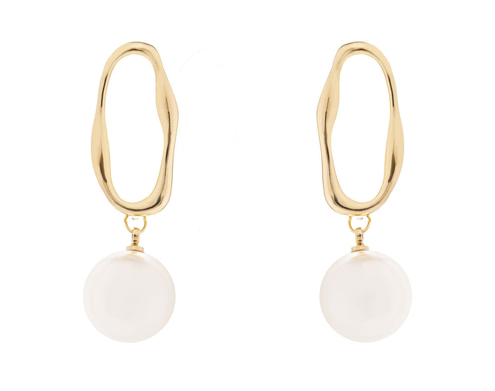 Boucles d'oreilles de mariée ER463 – ovales et perle suspendue, dorées G.Westerleigh