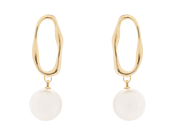 Boucles d'oreilles de mariée ER463 – ovales et perle suspendue, dorées G.Westerleigh