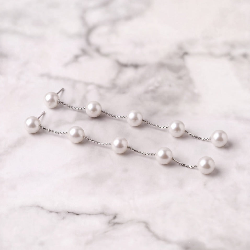 Boucles d'oreilles de mariée ER512 – longues perles alternées, argent G.Westerleigh