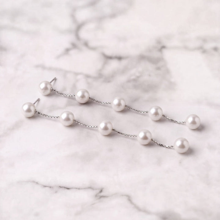Boucles d'oreilles de mariée ER512 – longues perles alternées, argent G.Westerleigh