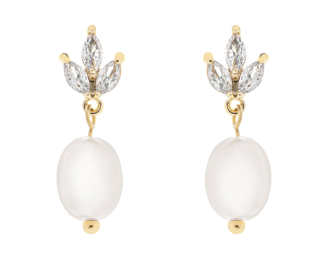 Boucles d'oreilles de mariée ER5549 – fleur perles et zircons, dorées G.Westerleigh