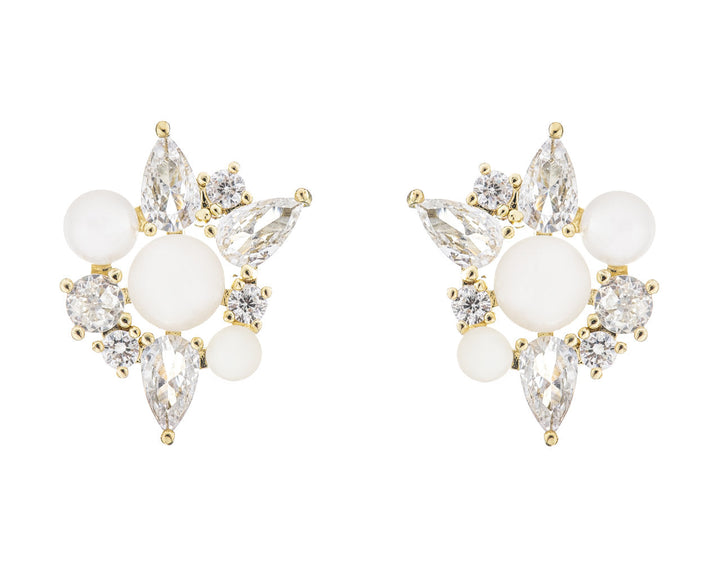 Boucles d'oreilles de mariée ER5549 – fleur perles et zircons, dorées G.Westerleigh