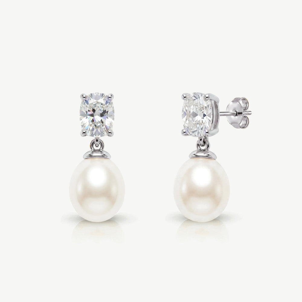 Boucles d'oreilles de mariée Hampstead perle et zircon argent Ivory and co