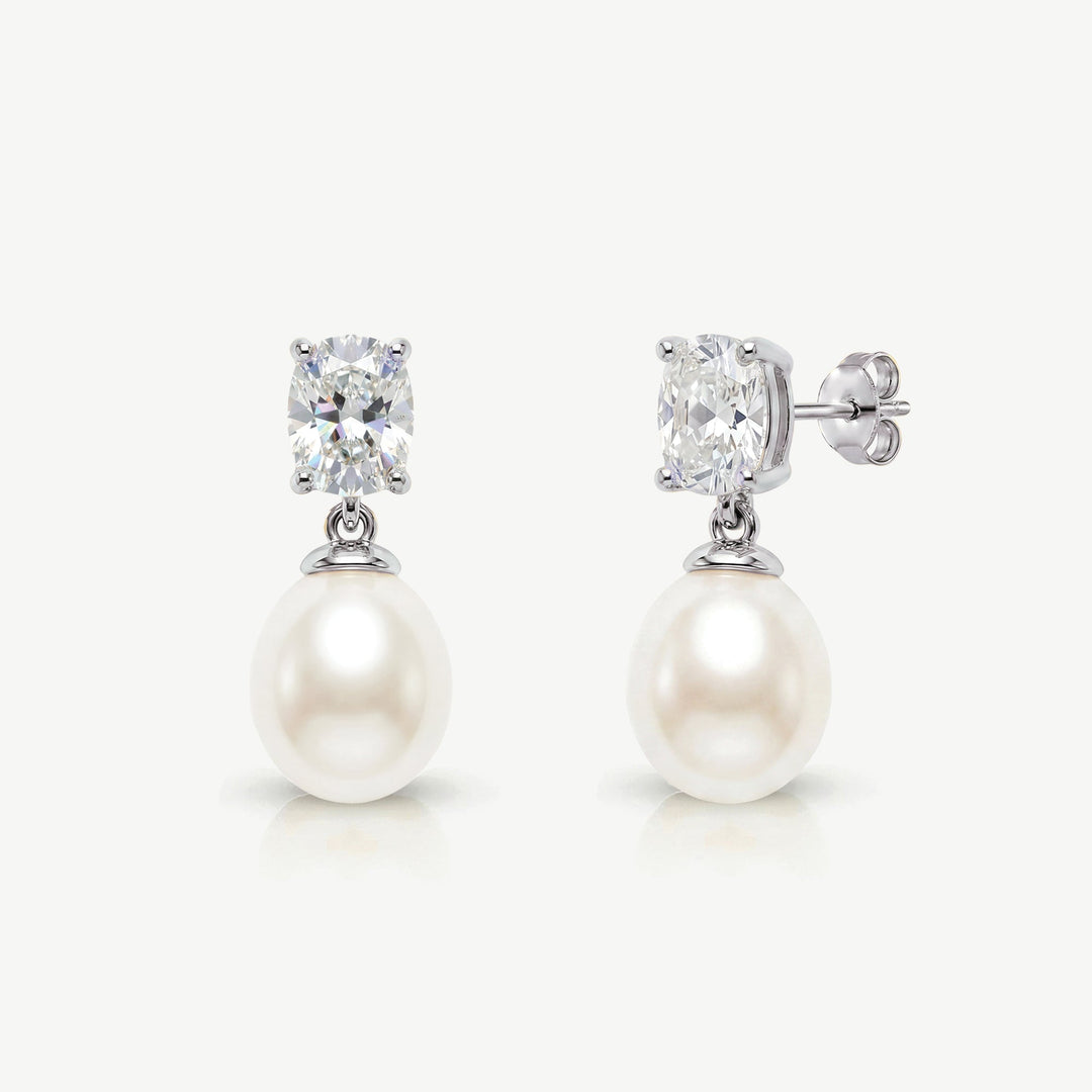 Boucles d'oreilles de mariée Hampstead perle et zircon argent Ivory and co