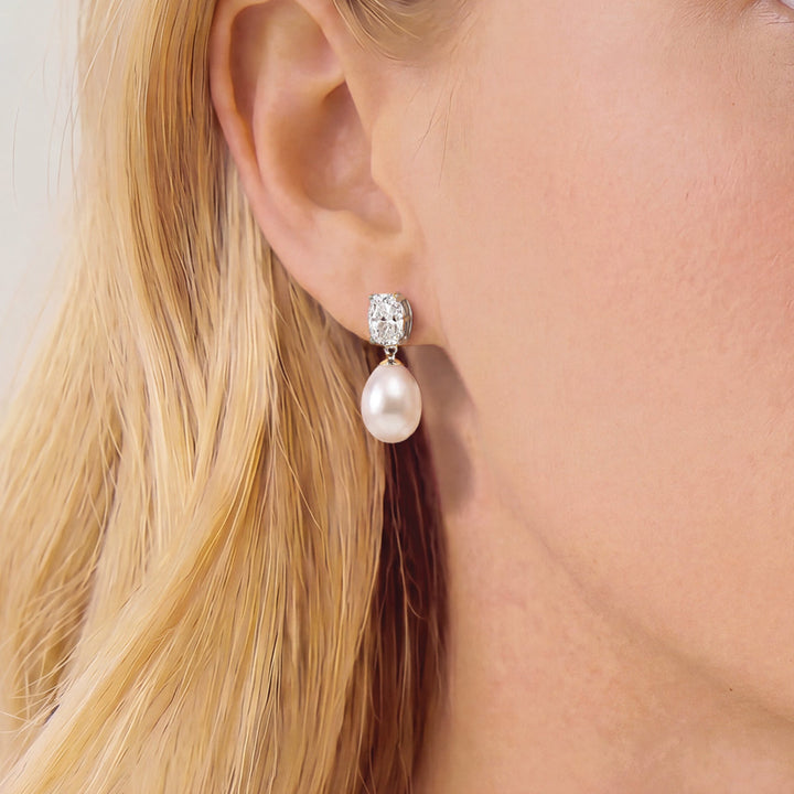 Boucles d'oreilles de mariée Hampstead détail perle et zircon argent Ivory and co