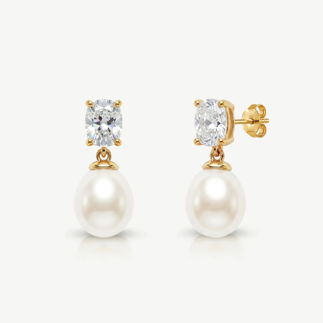 Boucles d'oreilles de mariée Hampstead perle et zircon or Ivory and co