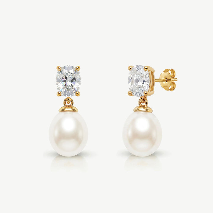 Boucles d'oreilles de mariée Hampstead perle et zircon or Ivory and co
