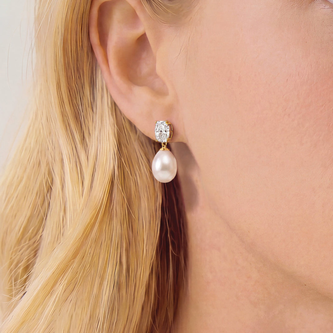 Boucles d'oreilles de mariée Hampstead détail perle et zircon or Ivory and co