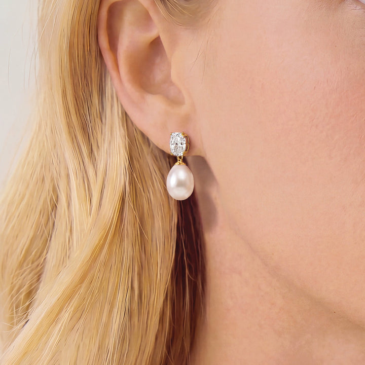 Boucles d'oreilles de mariée Hampstead détail perle et zircon or Ivory and co