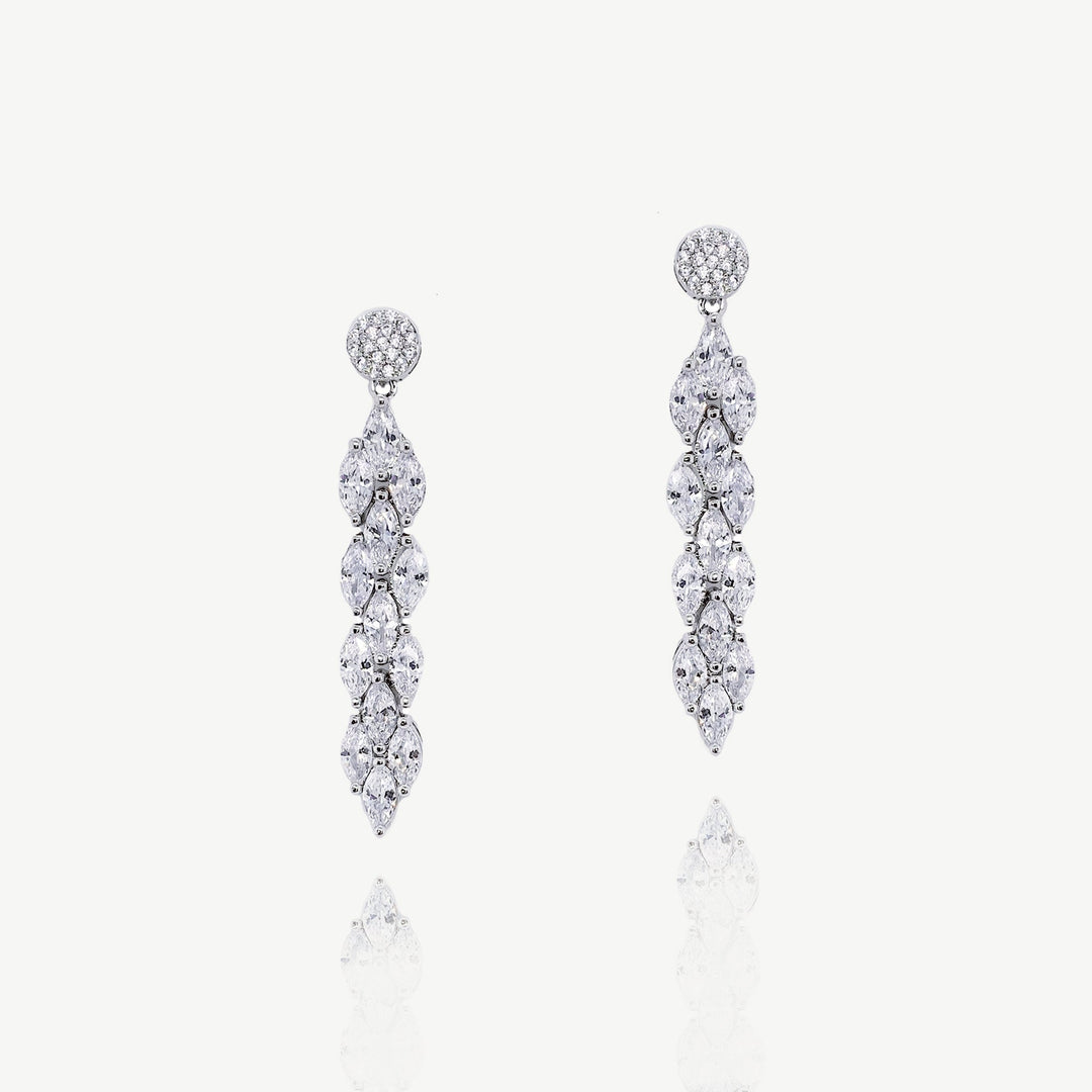 Boucles d'oreilles de mariée Lincoln chevrons de zircons rhodium