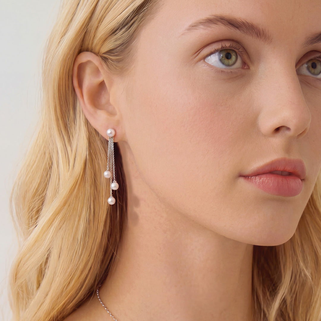 Boucles d'oreilles de mariée Montreal portées perles argent Ivory and co