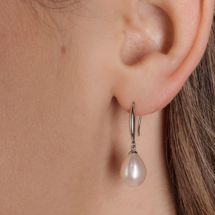 Boucles d'oreilles Porto perle goutte ivoire, finition argent 925