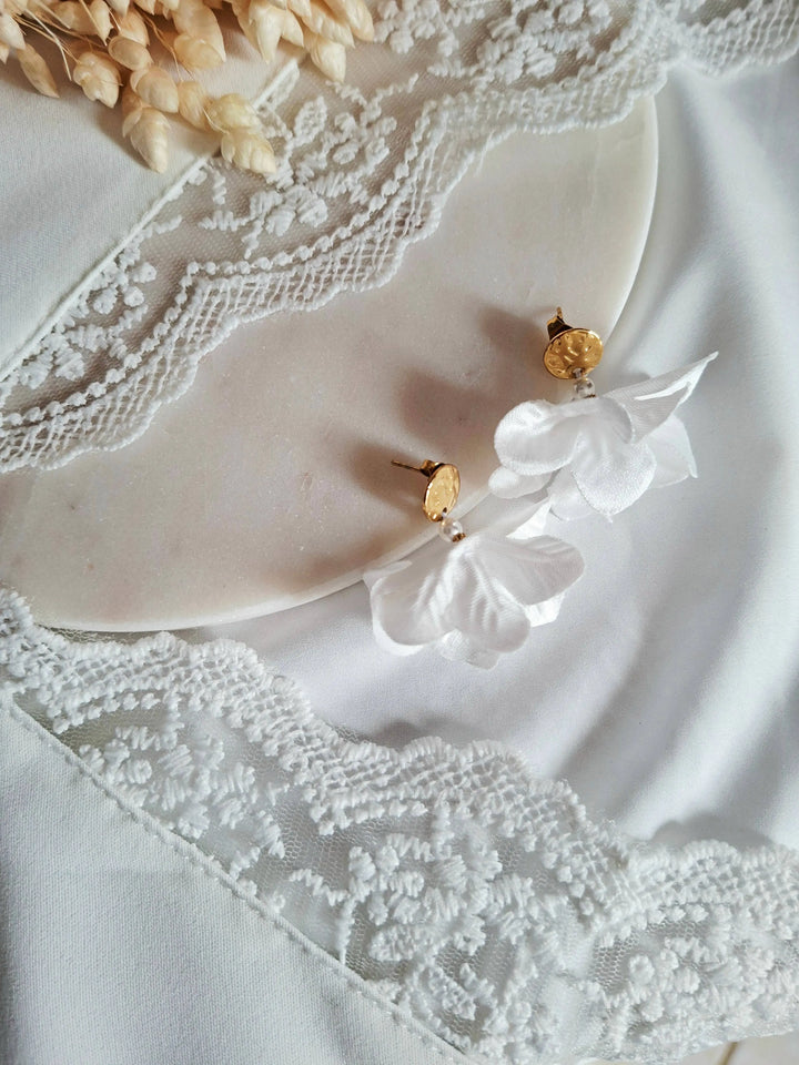 Boucles d'oreilles volutes- bijoux florale tissu blanc. : Argent L'atelier du 6