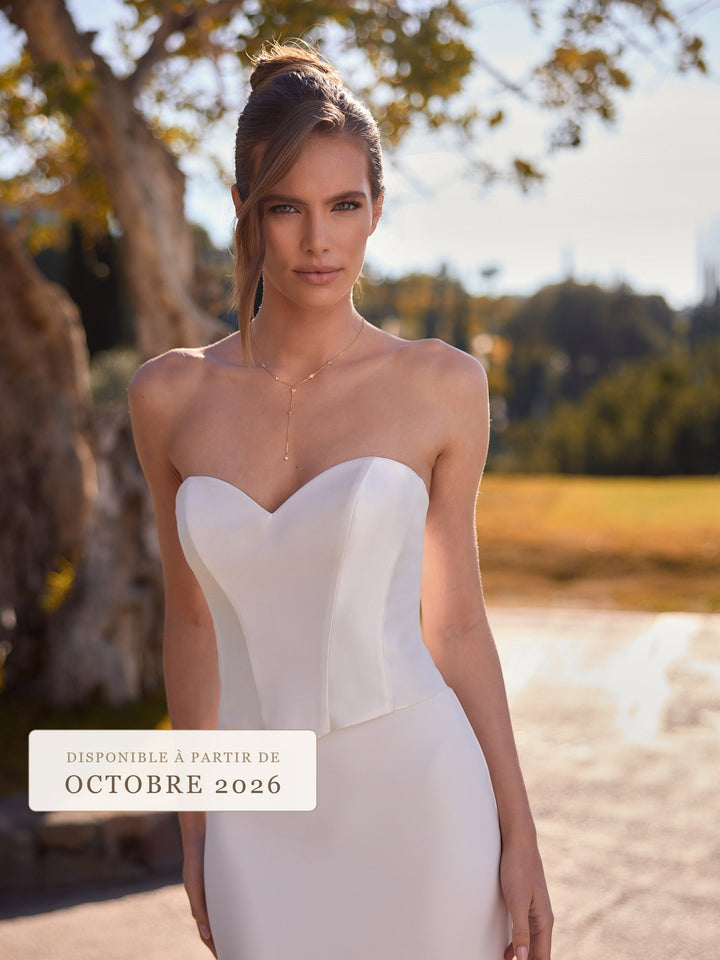 Bustier de mariée E540 en satin ivoire, nouveauté Bianco Evento octobre 2026