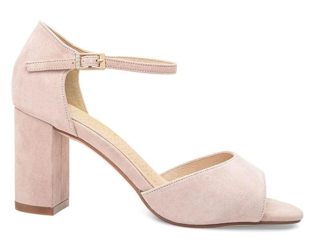 CHAUSSURES DE MARIÉE AMELIA – DAIM ROSE POUDRÉ À TALON BLOC CONFORTABLE G.Westerleigh