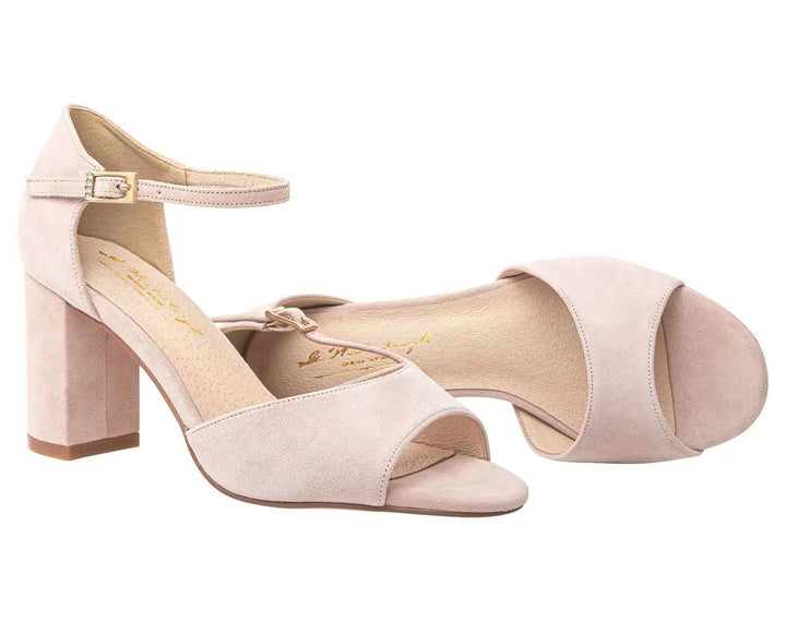 CHAUSSURES DE MARIÉE AMELIA – DAIM ROSE POUDRÉ À TALON BLOC CONFORTABLE G.Westerleigh