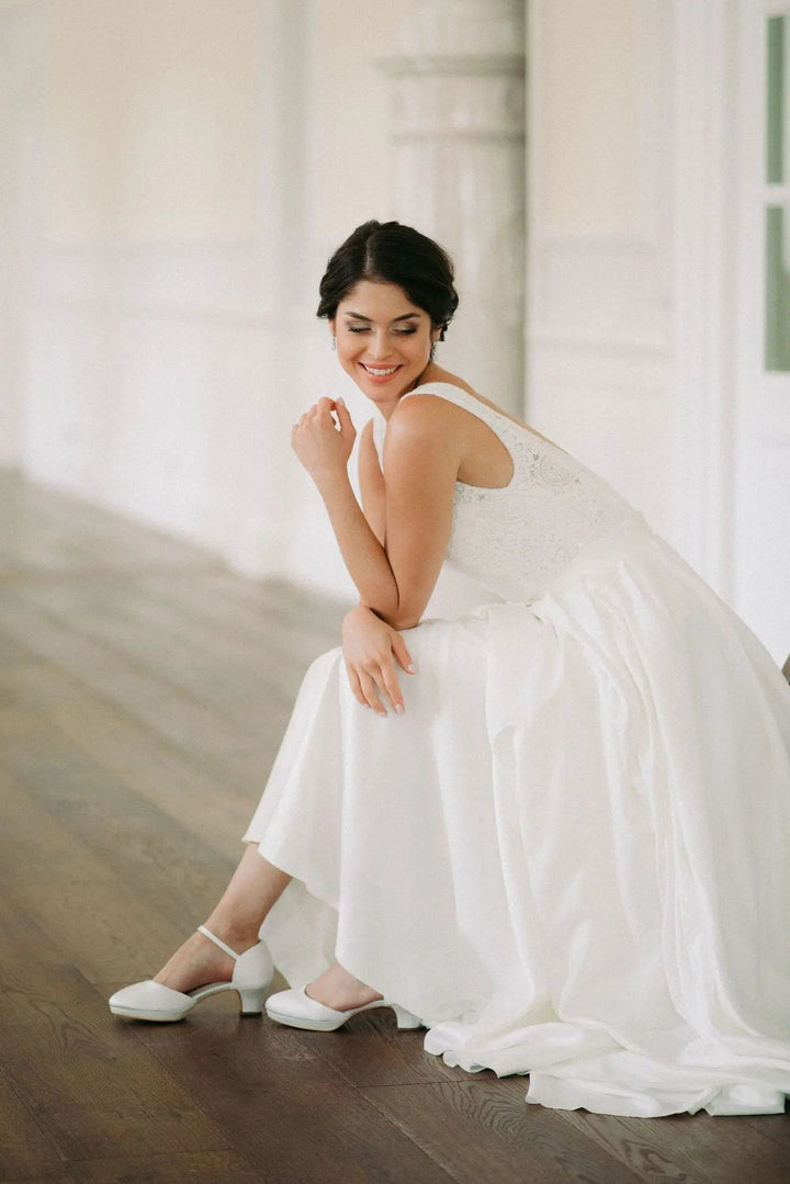 CHAUSSURES DE MARIÉE BECCA – SATIN IVOIRE À TALON CONFORTABLE G.Westerleigh