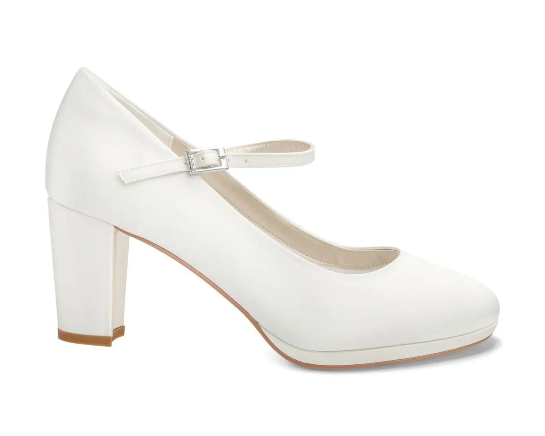 CHAUSSURES DE MARIÉE BRIGITTE – SATIN IVOIRE À TALON BLOC CONFORTABLE G.Westerleigh